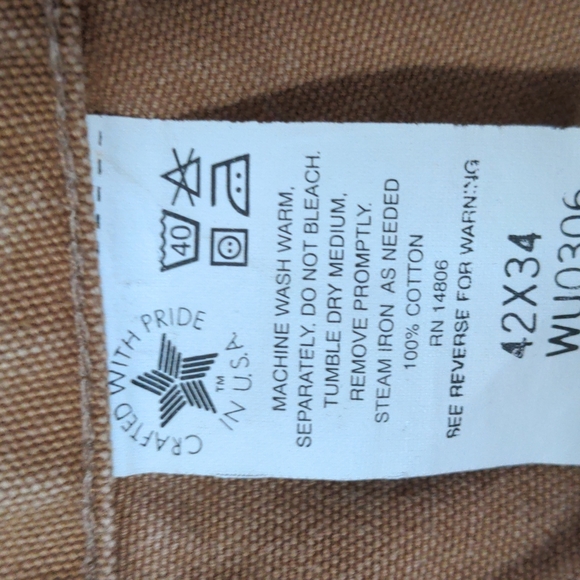 Carhartt Men's Size 42x34 Made in USA 100% Cotton Work Pants - Picture 13 of 13